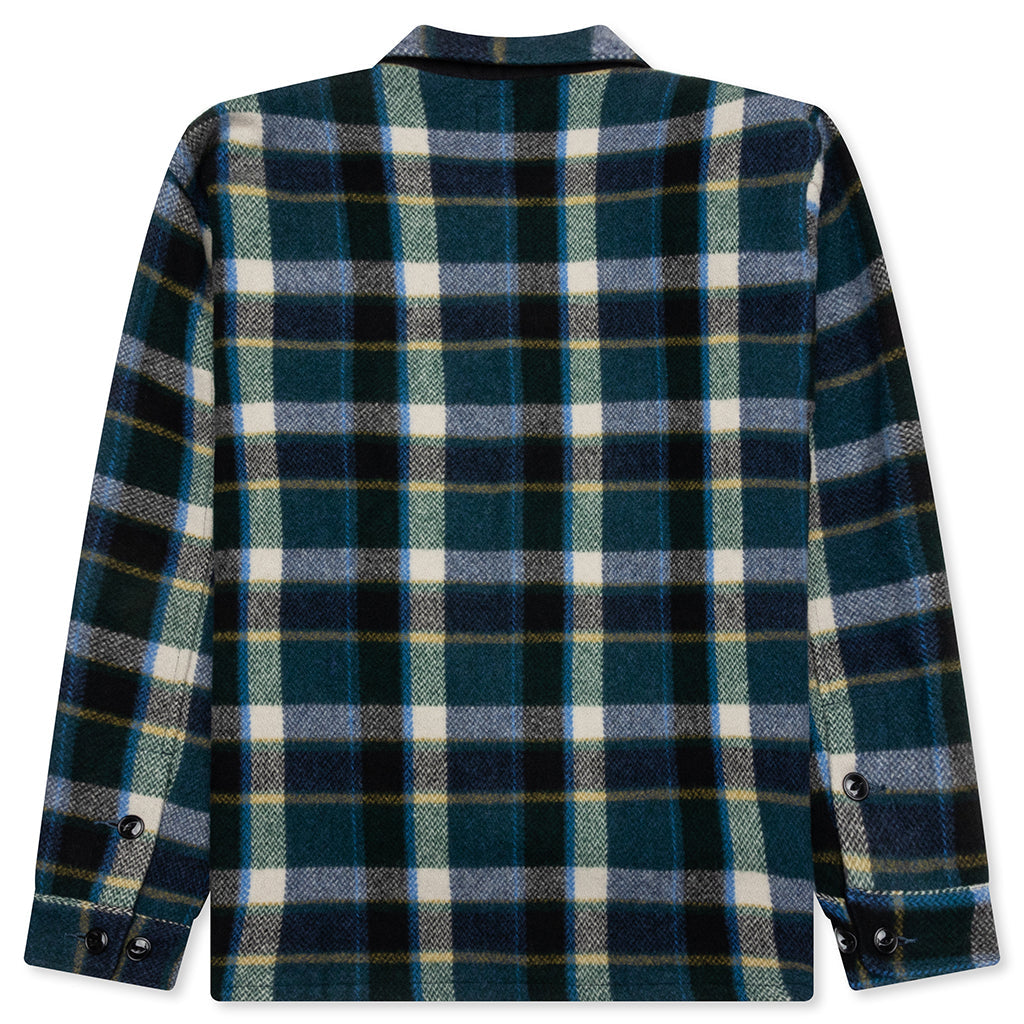 Smokey Wool Melton Plaid Shirt - Green