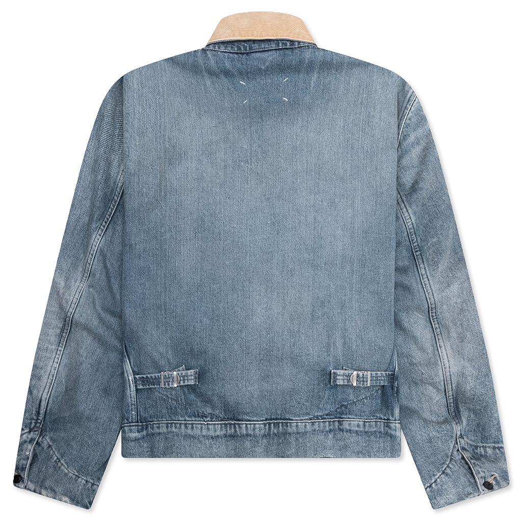 Denim Jacket with Corduroy Collar - Light Blue