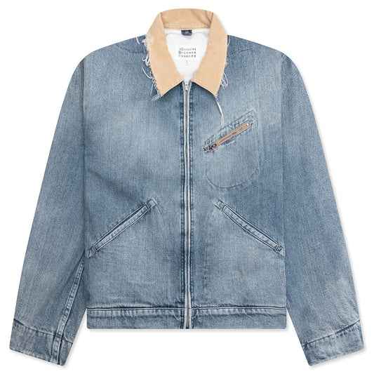 Denim Jacket with Corduroy Collar - Light Blue