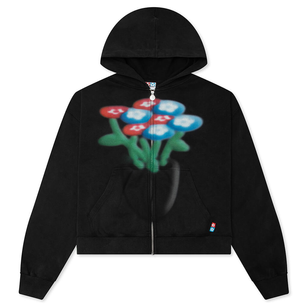 AirBrush Flower Zip-Up Hoodie - Black