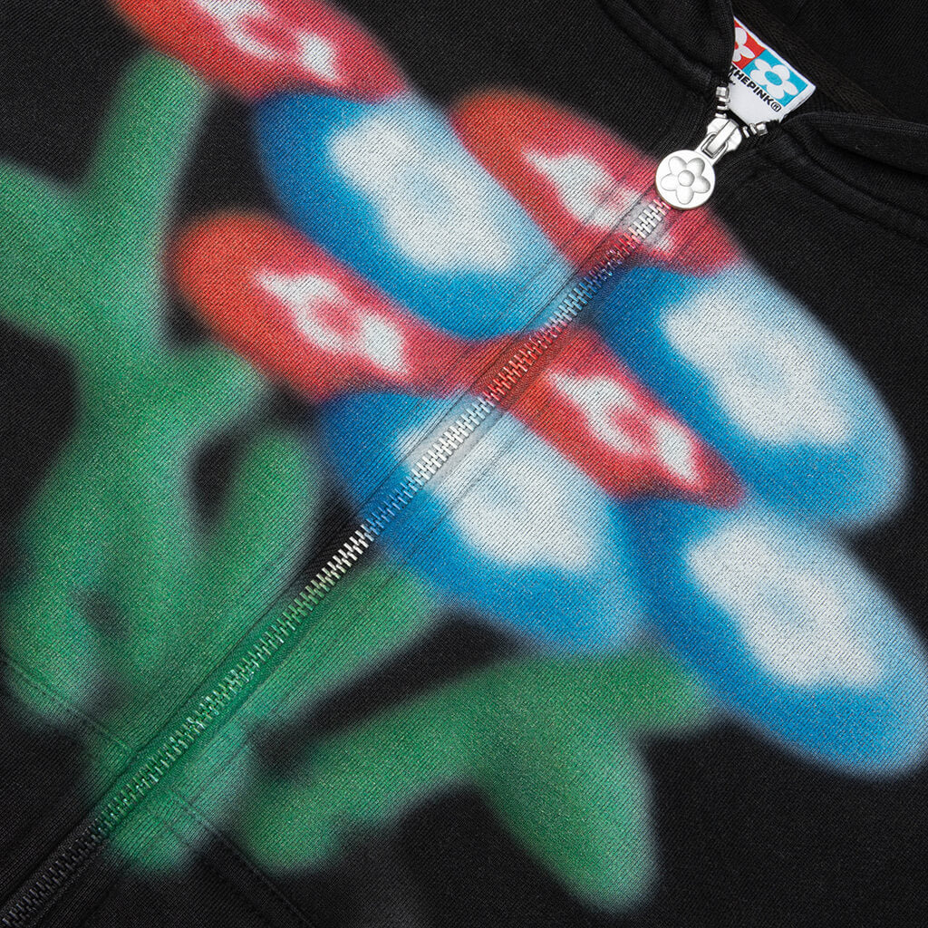 AirBrush Flower Zip-Up Hoodie - Black