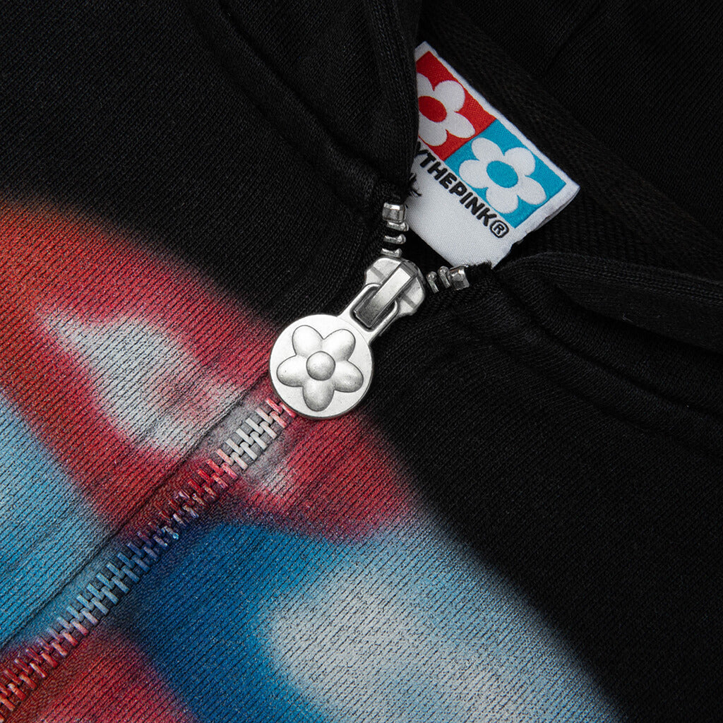AirBrush Flower Zip-Up Hoodie - Black