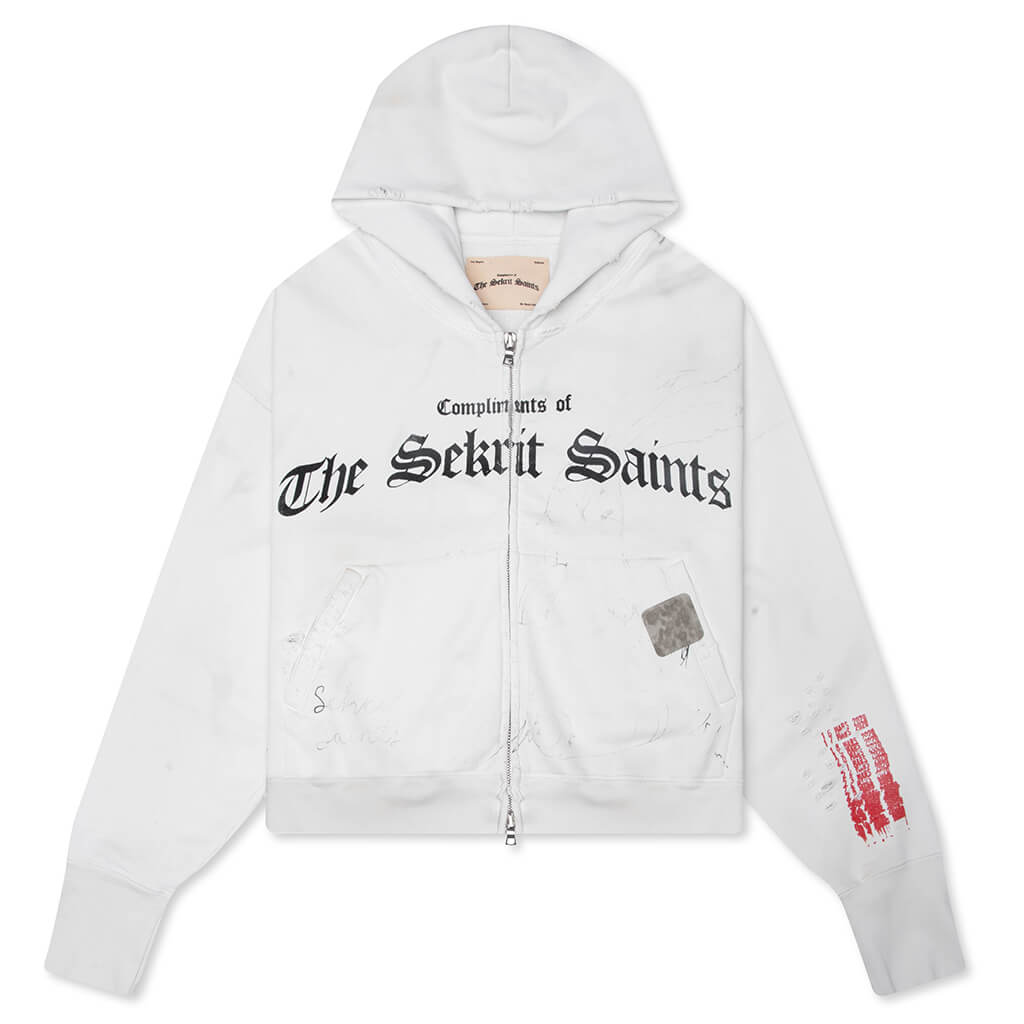 Stamp Zip-Up Hoodie - Vintage White