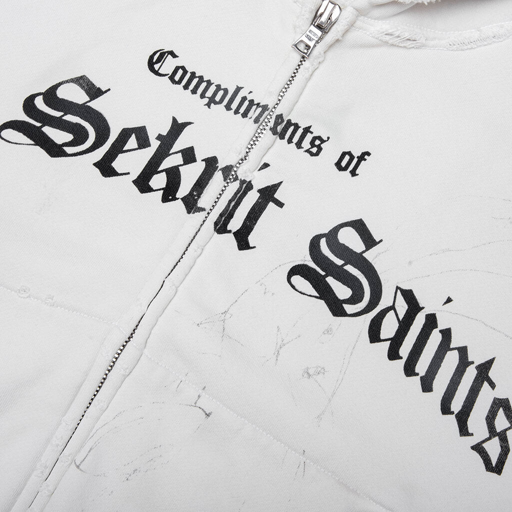 Stamp Zip-Up Hoodie - Vintage White