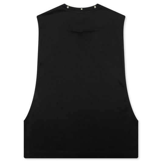 Star Print Sleeveless Big Armhole T-Shirt - Black