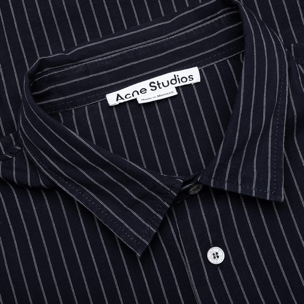 Stripe Button-Up Shirt - Navy/White