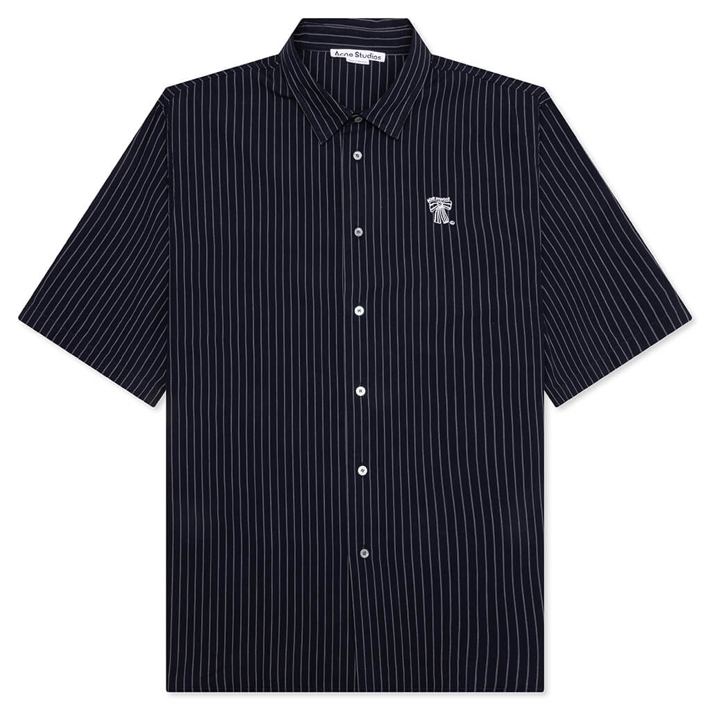 Stripe Button-Up Shirt - Navy/White