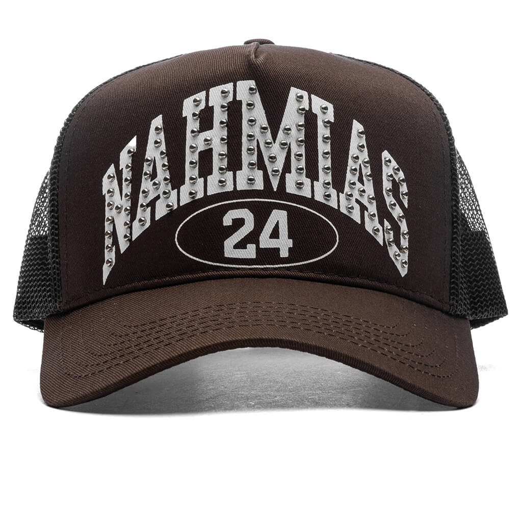 Studded Nahmias Marque Trucker Hat - Brown