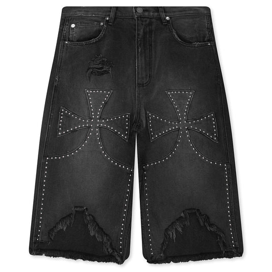 Studded Chopper Short - Washed Black