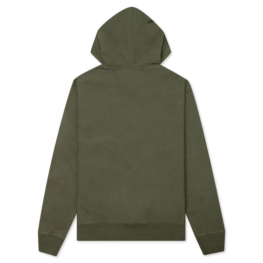 Back Hood Applique Hoodie - Olive