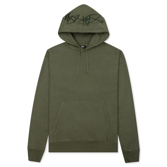 Back Hood Applique Hoodie - Olive