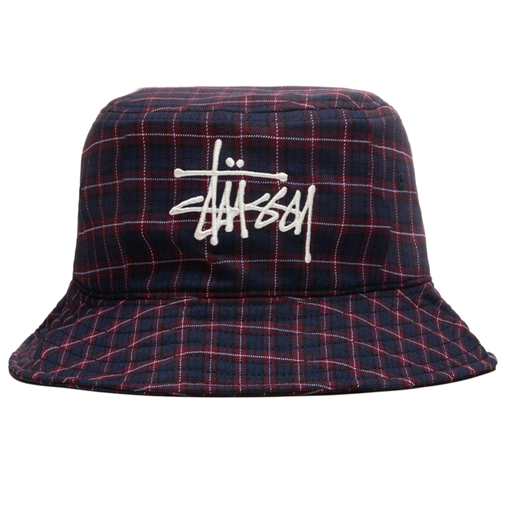 Basic Plaid Bucket Hat - Navy