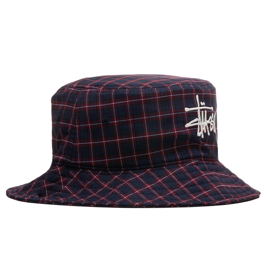 Basic Plaid Bucket Hat - Navy