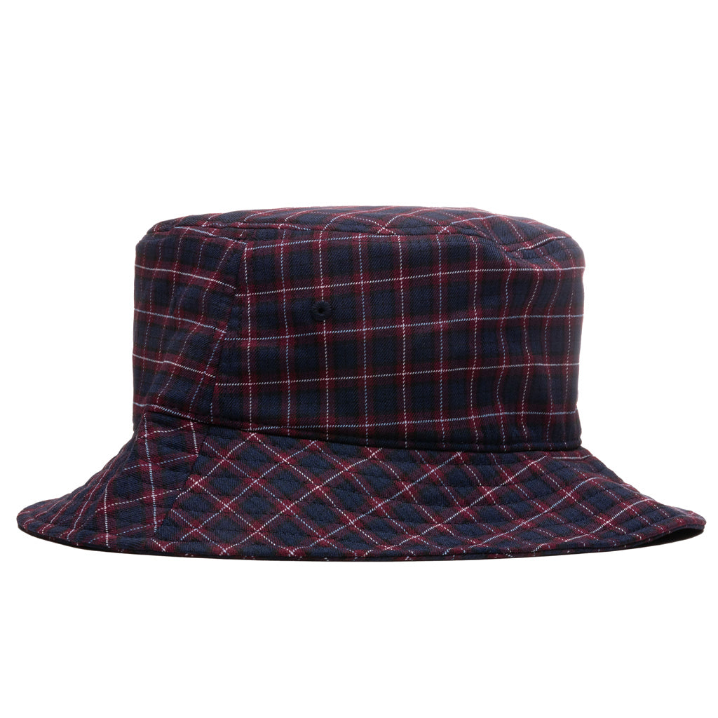 Basic Plaid Bucket Hat - Navy