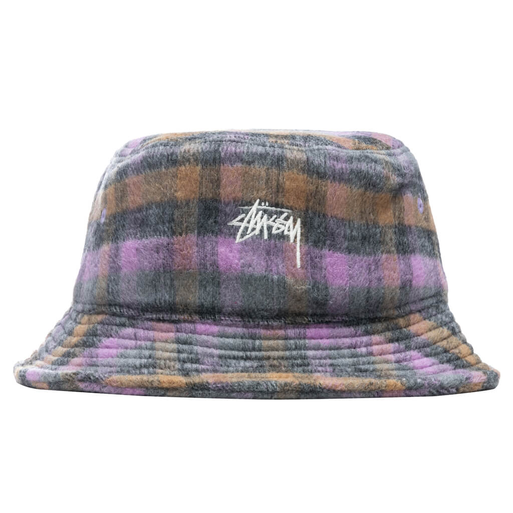 Brushed Plaid Bucket Hat - Purple