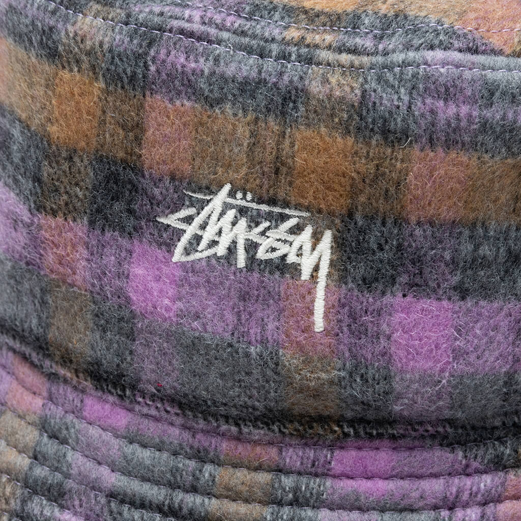 Brushed Plaid Bucket Hat - Purple
