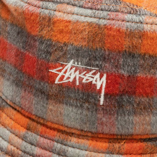 Brushed Plaid Bucket Hat - Red