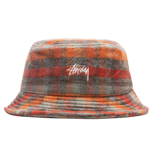 Brushed Plaid Bucket Hat - Red