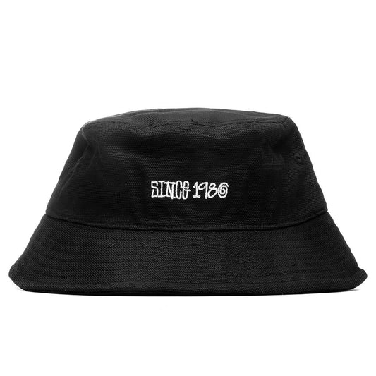 Canvas Wide Brim Bucket Hat - Black