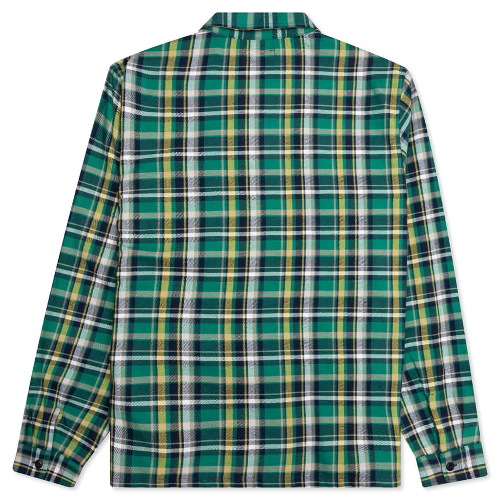 Classic Zip Up Plaid L/S Shirt - Green