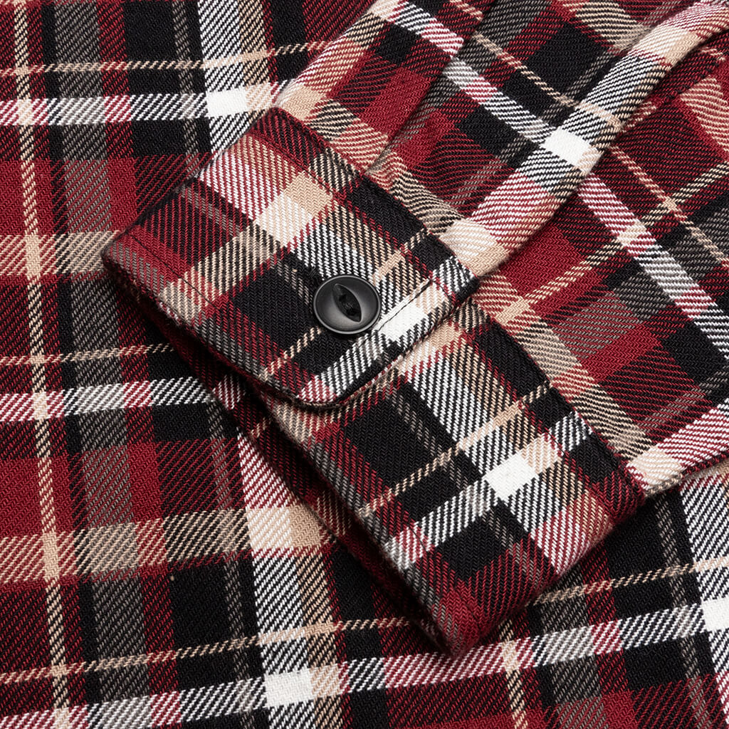 Classic Zip Up Plaid L/S Shirt - Maroon