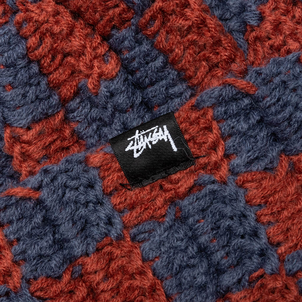 Crochet Checker Beanie - Navy