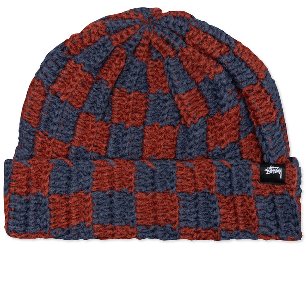 Crochet Checker Beanie - Navy