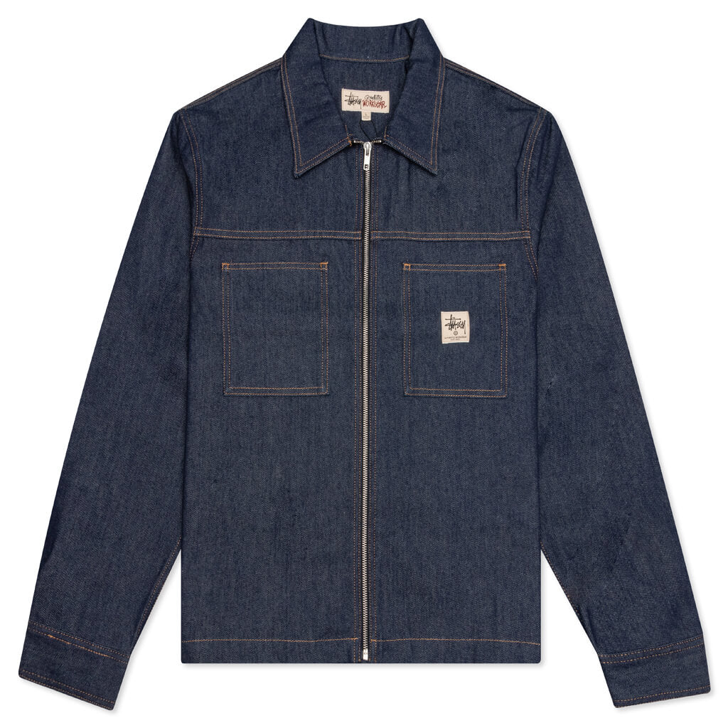 Denim Zip Up Work Shirt - Indigo
