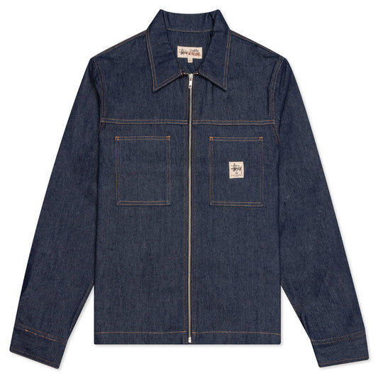 Denim Zip Up Work Shirt - Indigo