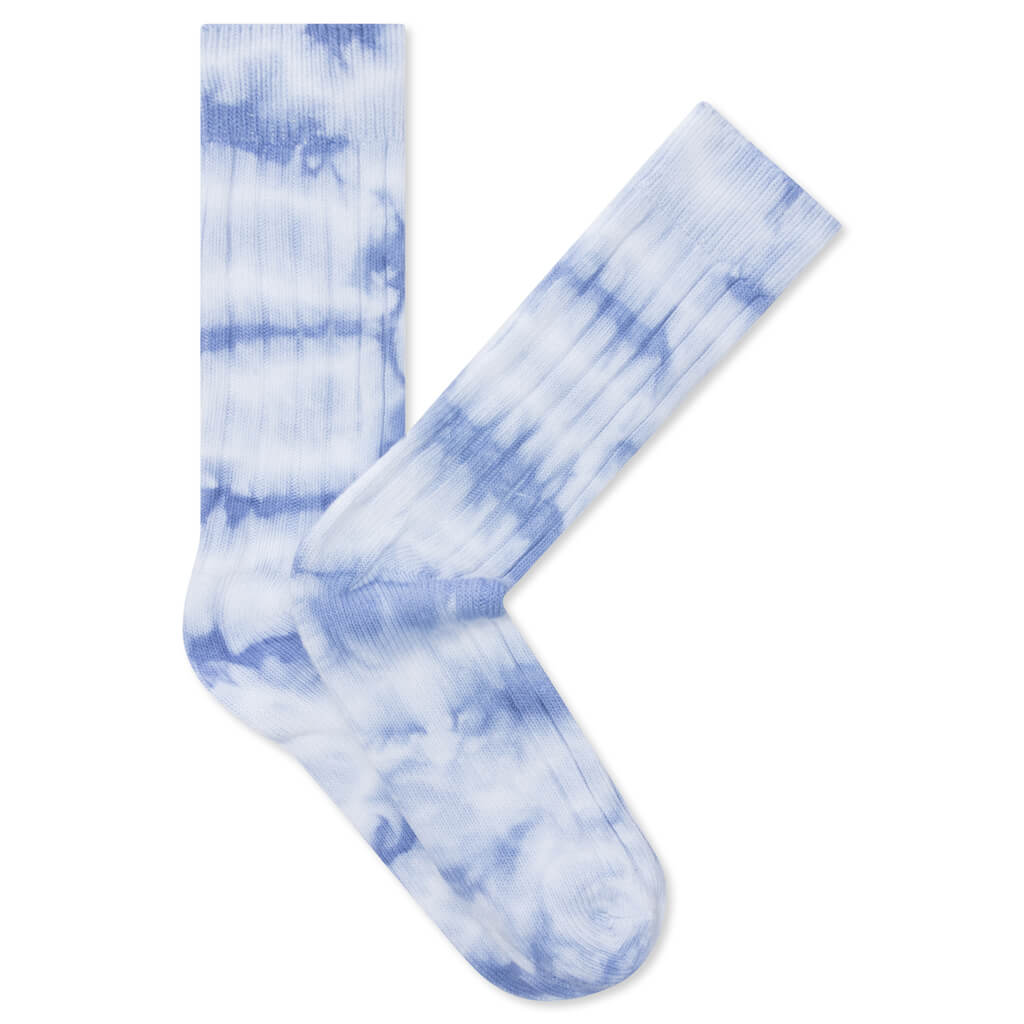Dyed Ribbed Crew Socks - Blue