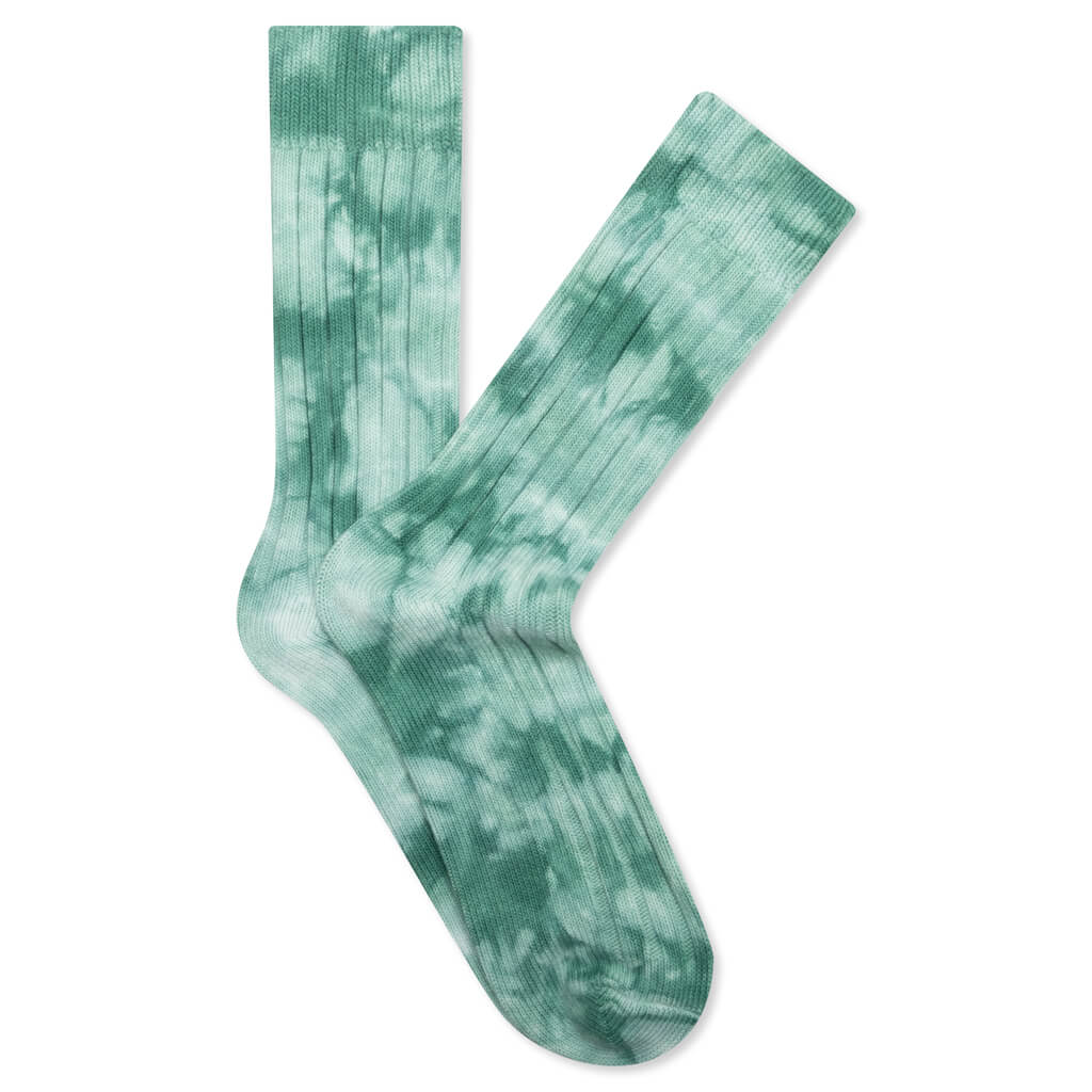 Dyed Ribbed Crew Socks - Green