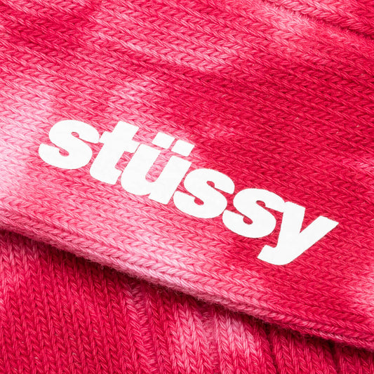 Dyed Ribbed Crew Socks - Red