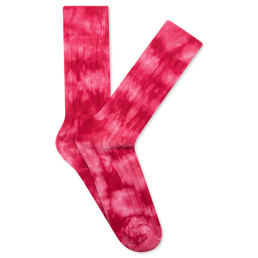 Dyed Ribbed Crew Socks - Red