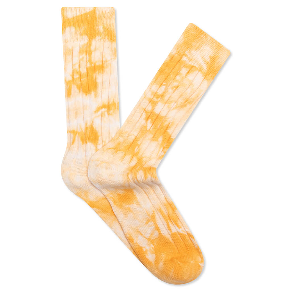 Dyed Ribbed Crew Socks - Yellow