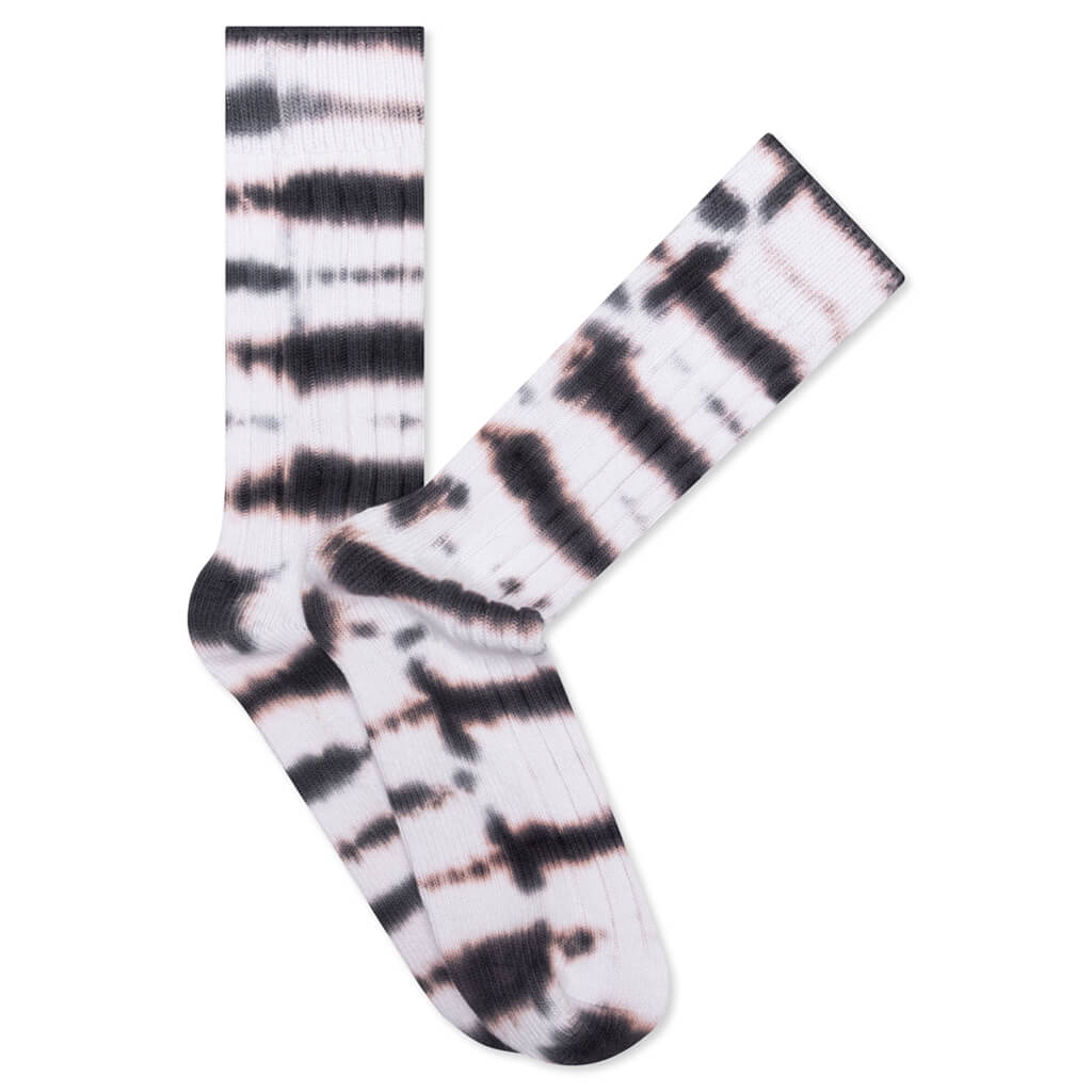 Dyed Stripe Ribbed Crew Socks - Black