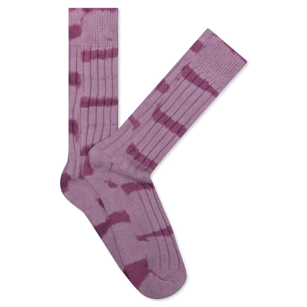 Dyed Stripe Ribbed Crew Socks - Lavender