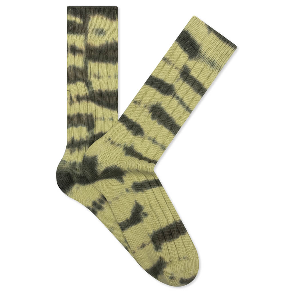 Dyed Stripe Ribbed Crew Socks - Sage