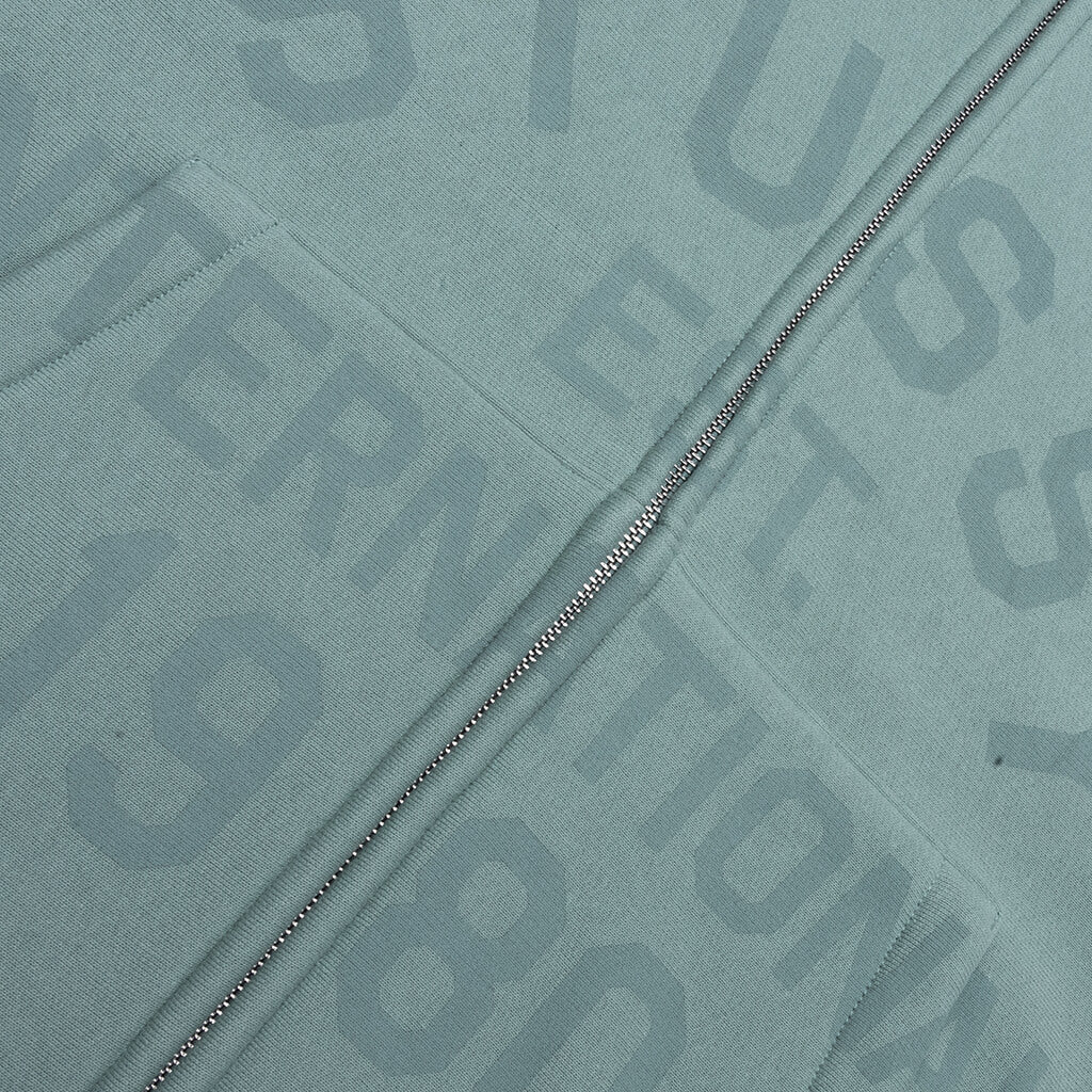 Established Printed Zip Hoodie - Grey Green