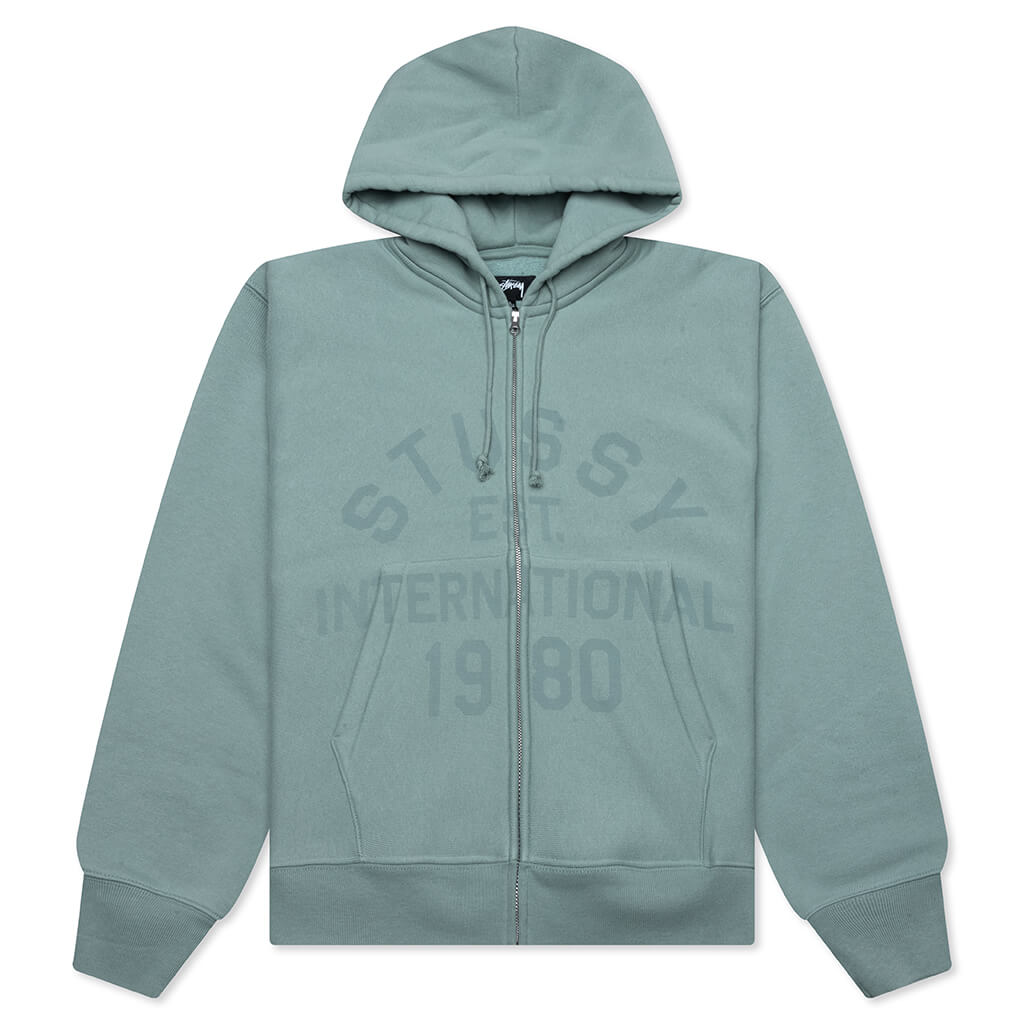 Established Printed Zip Hoodie - Grey Green