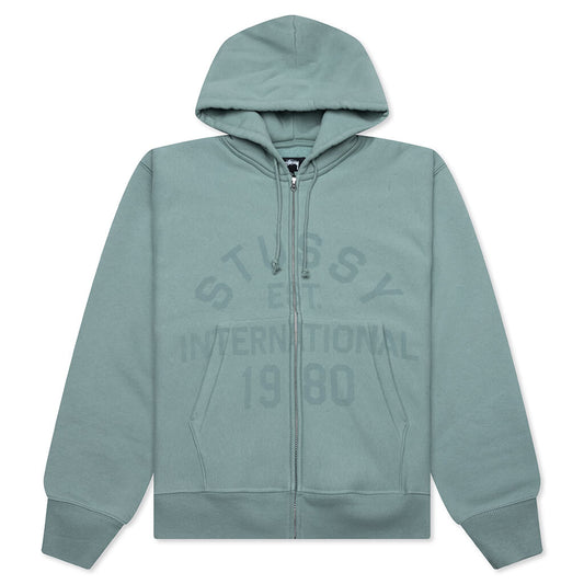 Established Printed Zip Hoodie - Grey Green