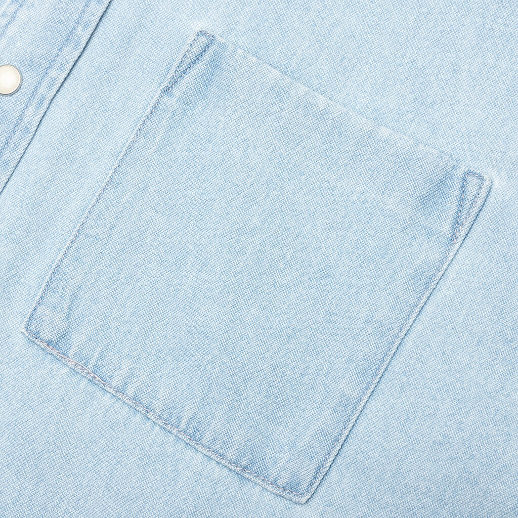 Flower Embroidered Denim L/S Shirt - Light Blue