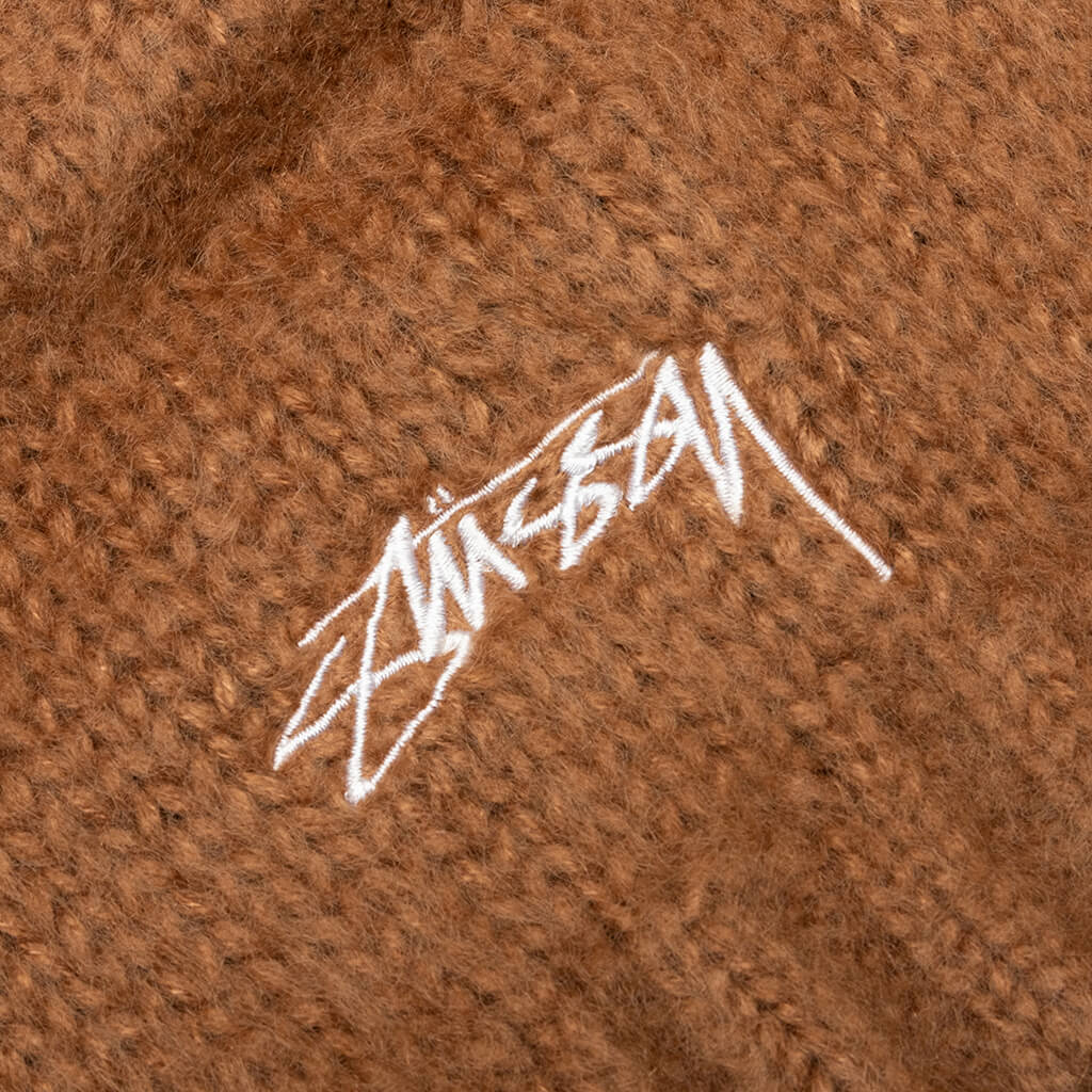 Fuzzy Ribbed Beanie - Brown