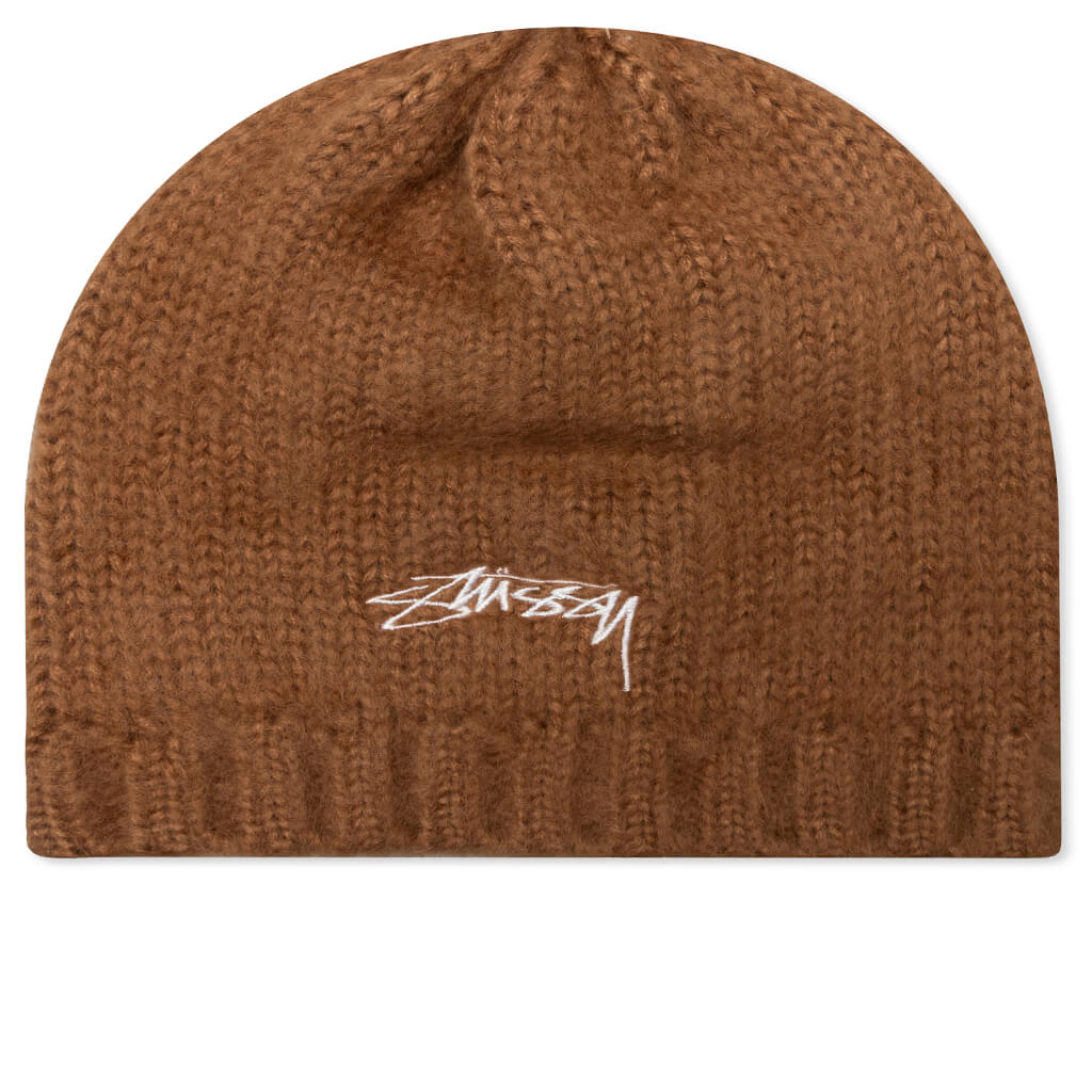 Fuzzy Ribbed Beanie - Brown