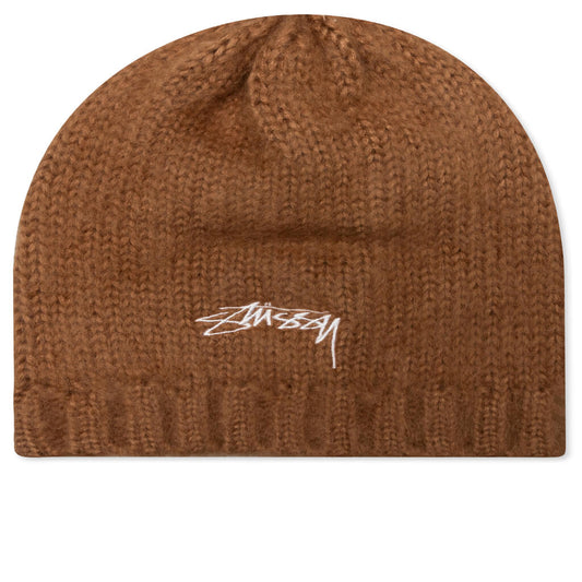 Fuzzy Ribbed Beanie - Brown