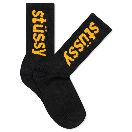 Helvetica Crew Socks - Black/Yellow