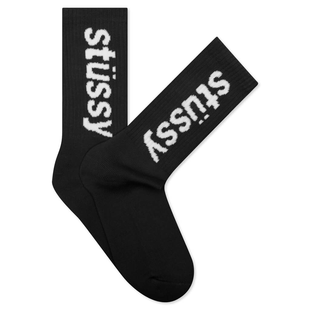 Helvetica Jacquard Crew Socks - Black