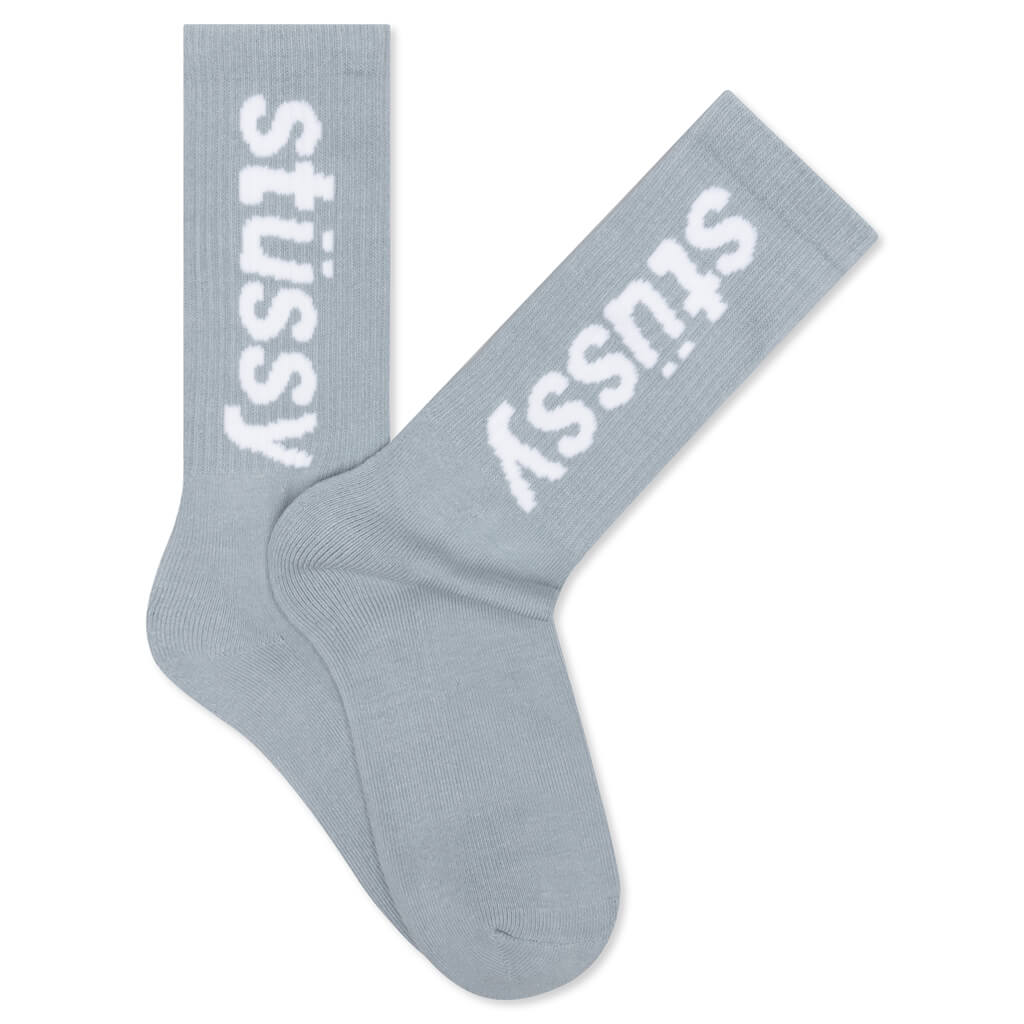 Helvetica Jacquard Crew Socks - Blue