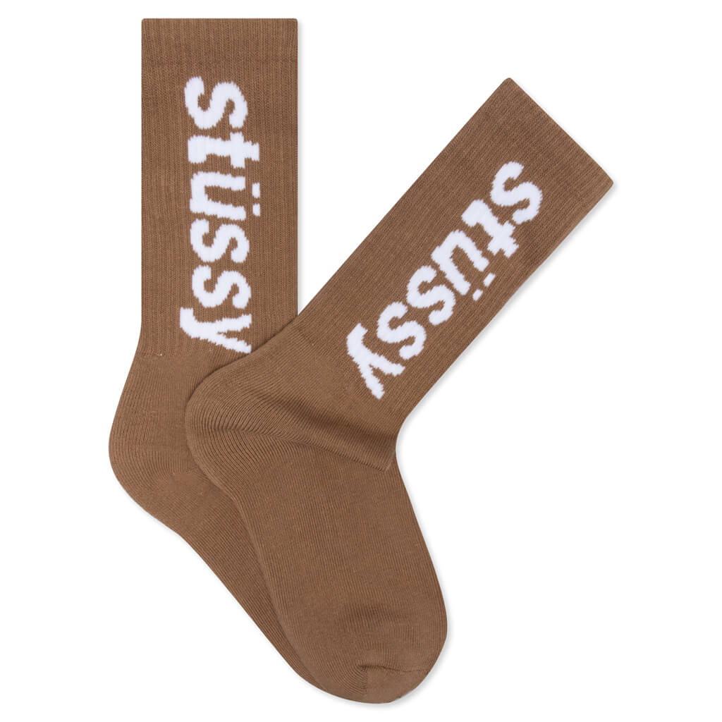 Helvetica Jacquard Crew Socks - Brown