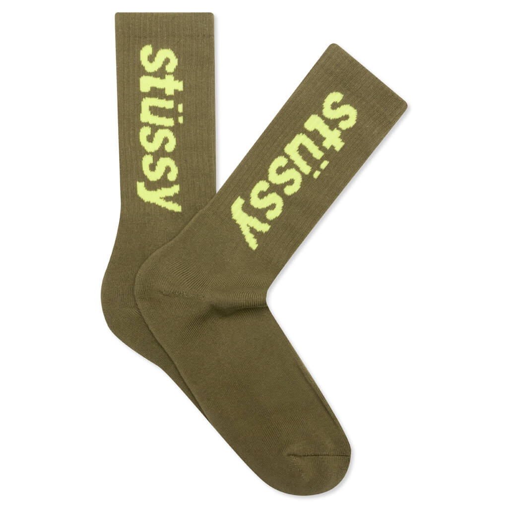 Helvetica Jacquard Crew Socks - Green