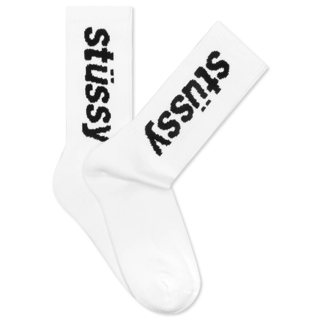 Helvetica Jacquard Crew Socks - White